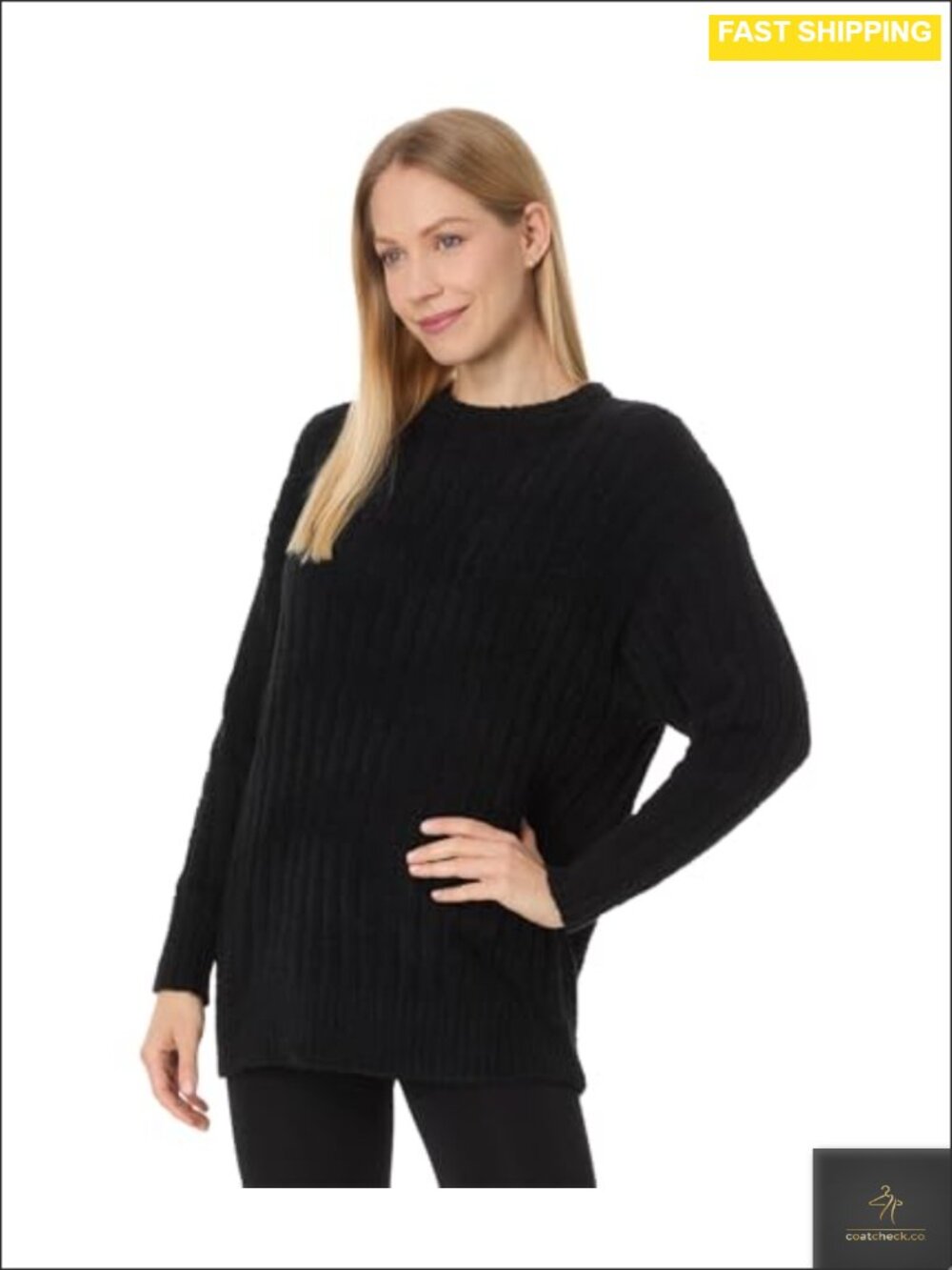 Ribbed Crewneck Drop Shoulder Top Relaxed Fit Recycled Polyester